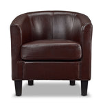 Lincoln Accent Chair - Brown in a three-quarter view with curved tub-style back, cushioned seat and dark tapered legs