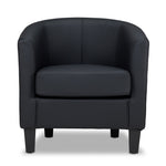 Lincoln Accent Chair - Black front view with rounded arms, curved backrest, cushioned seat and dark tapered legs