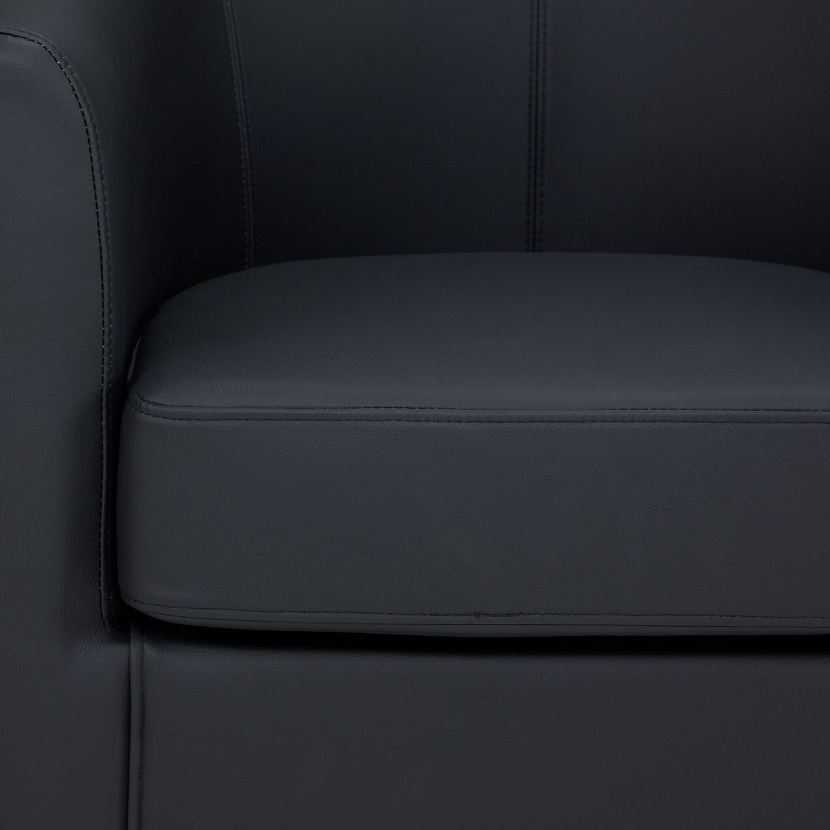 Close-up of the Lincoln Accent Chair - Black showing smooth upholstery, seat cushion stitching and rounded arm detail
