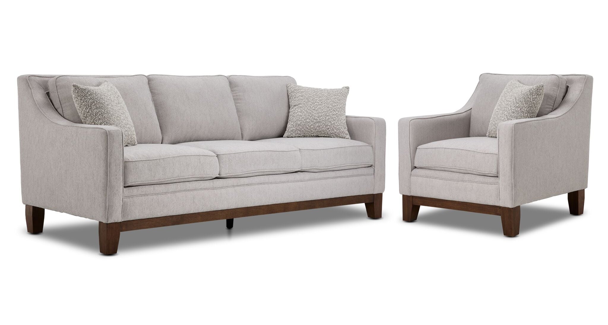 Lucerne grey sofa and chair set with track arms, solid wood legs and contemporary style