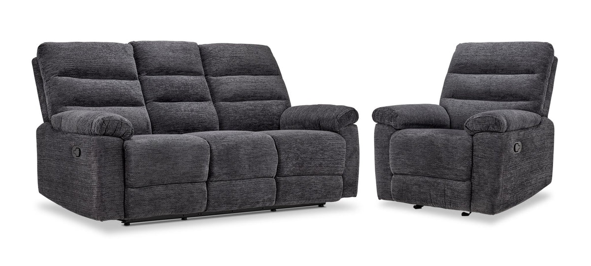 Lucie Ens. Sofa et fauteuil inclinables - anthracite | Léon