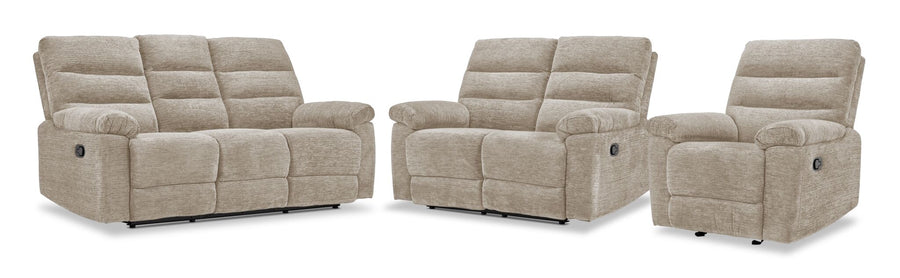 Lucie Reclining Sofa, Loveseat and Recliner Set - Ivory