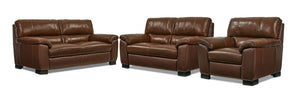 Maddox Ens. Sofa, causeuse et fauteuil en cuir - cognac