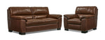 Maddox Leather Sofa and Chair Set - Cognac