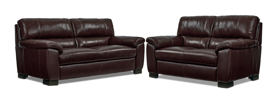Maddox Leather Sofa and Loveseat Set - Dark Brown