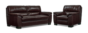 Maddox Ens. Sofa et fauteuil en cuir - brun foncé