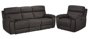 Martin II Ens. Sofa et fauteuil inclinables électriques – gris foncé