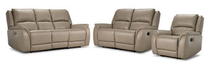 Maxton Ens. Sofa, causeuse et fauteuil inclinables en cuir - taupe