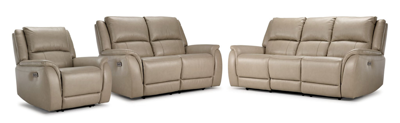 Maxton Leather Power Reclining Sofa, Loveseat and Chair Set - Taupe