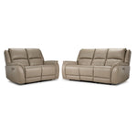 Maxton Leather Power Reclining Sofa and Loveseat Set - Taupe