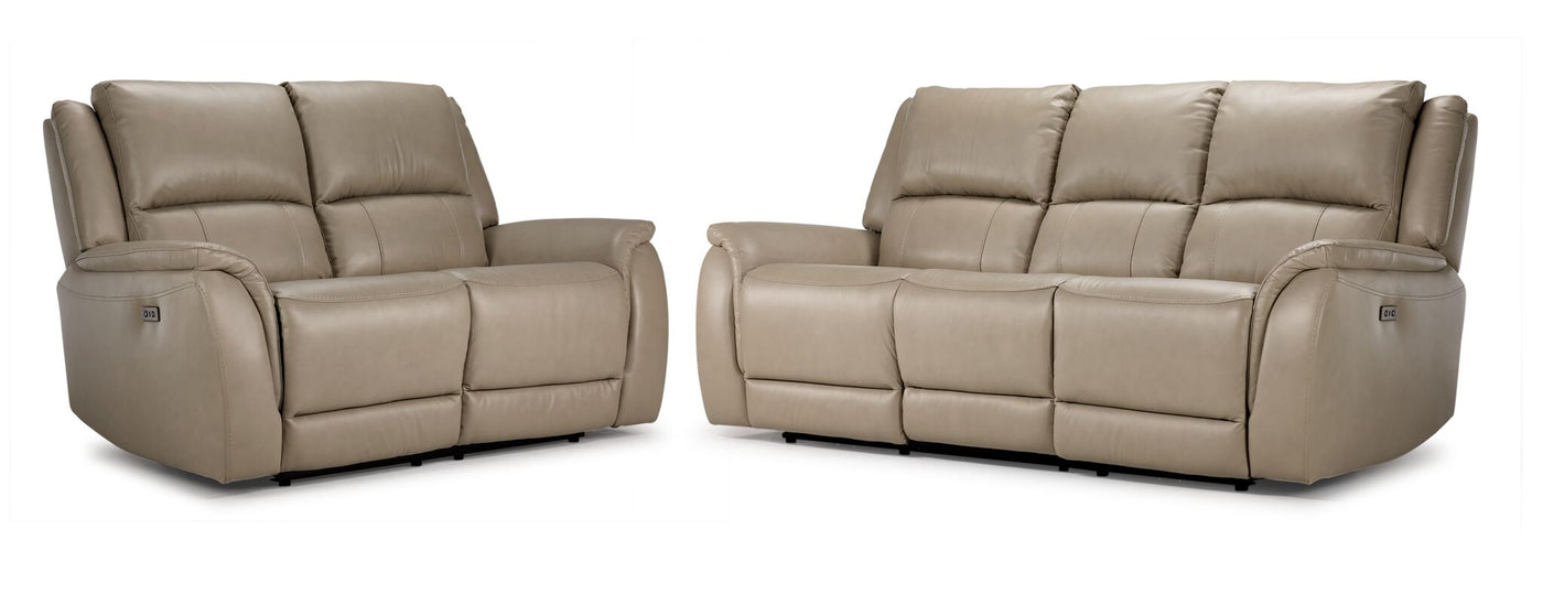 Maxton Leather Power Reclining Sofa and Loveseat Set - Taupe