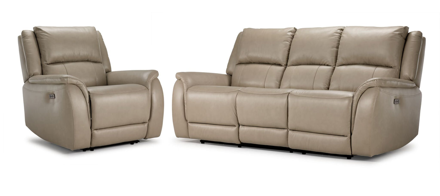 Maxton Leather Power Reclining Sofa and Chair Set - Taupe