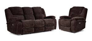 Maxwell Ens. Sofa et fauteuil inclinables électriques - brun