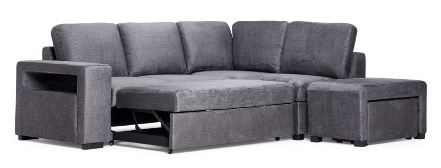 Meadow 3-Piece Sectional with Left-Facing Pop-Up Bed - Grey