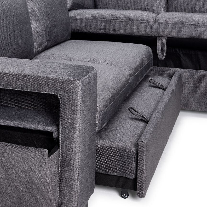 Meadow 3-Piece Sectional with Left-Facing Pop-Up Bed - Grey