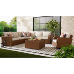 Melville Outdoor Coffee Table with 2 Ottomans - Brown, Beige