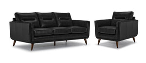 Miguel Ens. Sofa et fauteuil en cuir - noir