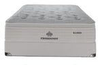 Front view of the Kingsdown Mist Medium Euro Top full mattress and matching cream boxspring set