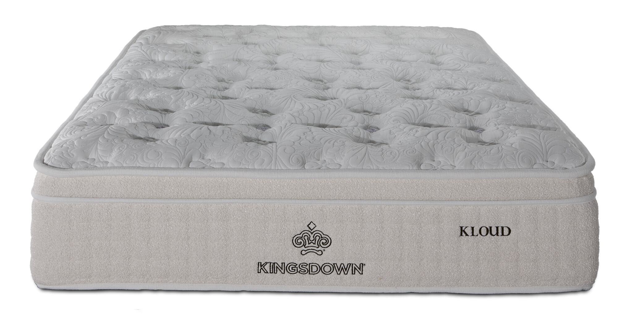 Front view of Kingsdown Atmosphere Plush Euro Top Twin mattress with tufted top and Kingsdown branding