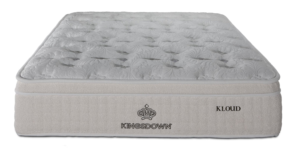 Front view of Kingsdown Atmosphere Plush Euro Top Full mattress with tufted top and Kingsdown branding