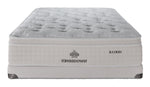 Front view of the Kingsdown Mist Medium Euro Top full mattress and matching cream low-profile boxspring