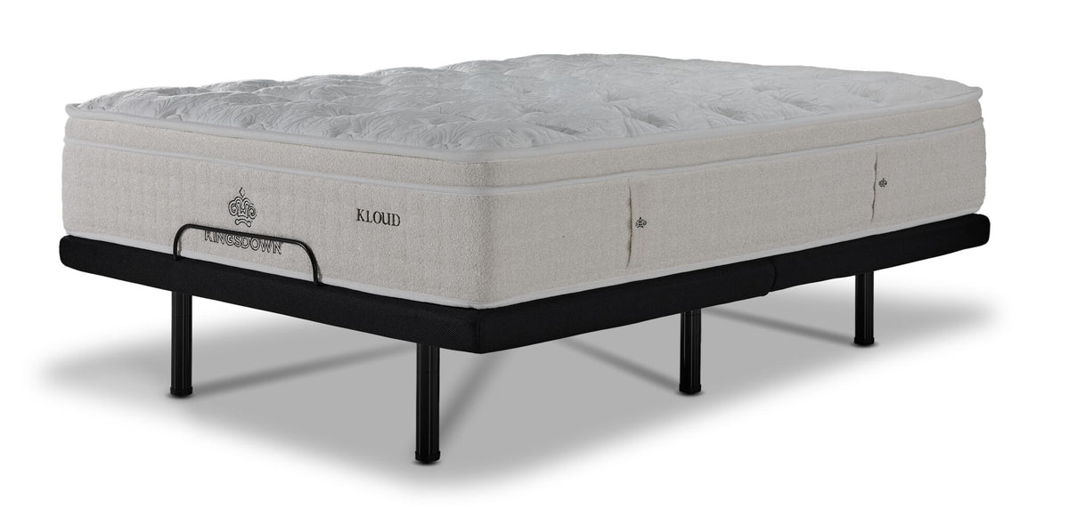 Kingsdown Atmosphere Plush Euro Top Twin XL mattress on black L2 Lux adjustable base in flat position