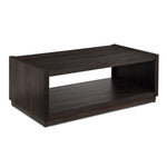 Modern Edge 48-inch dark grey coffee table with raised end panels and open bottom shelf