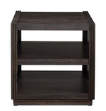 Modern Edge dark grey end table with reeded pilasters, lower shelf and plinth-style base