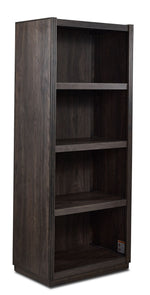 Modern Edge dark grey bookcase with open adjustable shelves and wide picture frame moulding