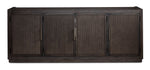 Modern Edge dark grey TV console with raised reeded end panels, fixed shelves and plinth-style base