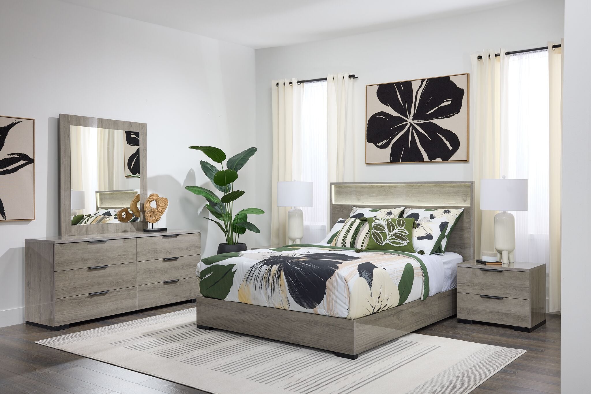 In Full Bloom - Monaco 6 - Piece King Bedroom Set - Grey