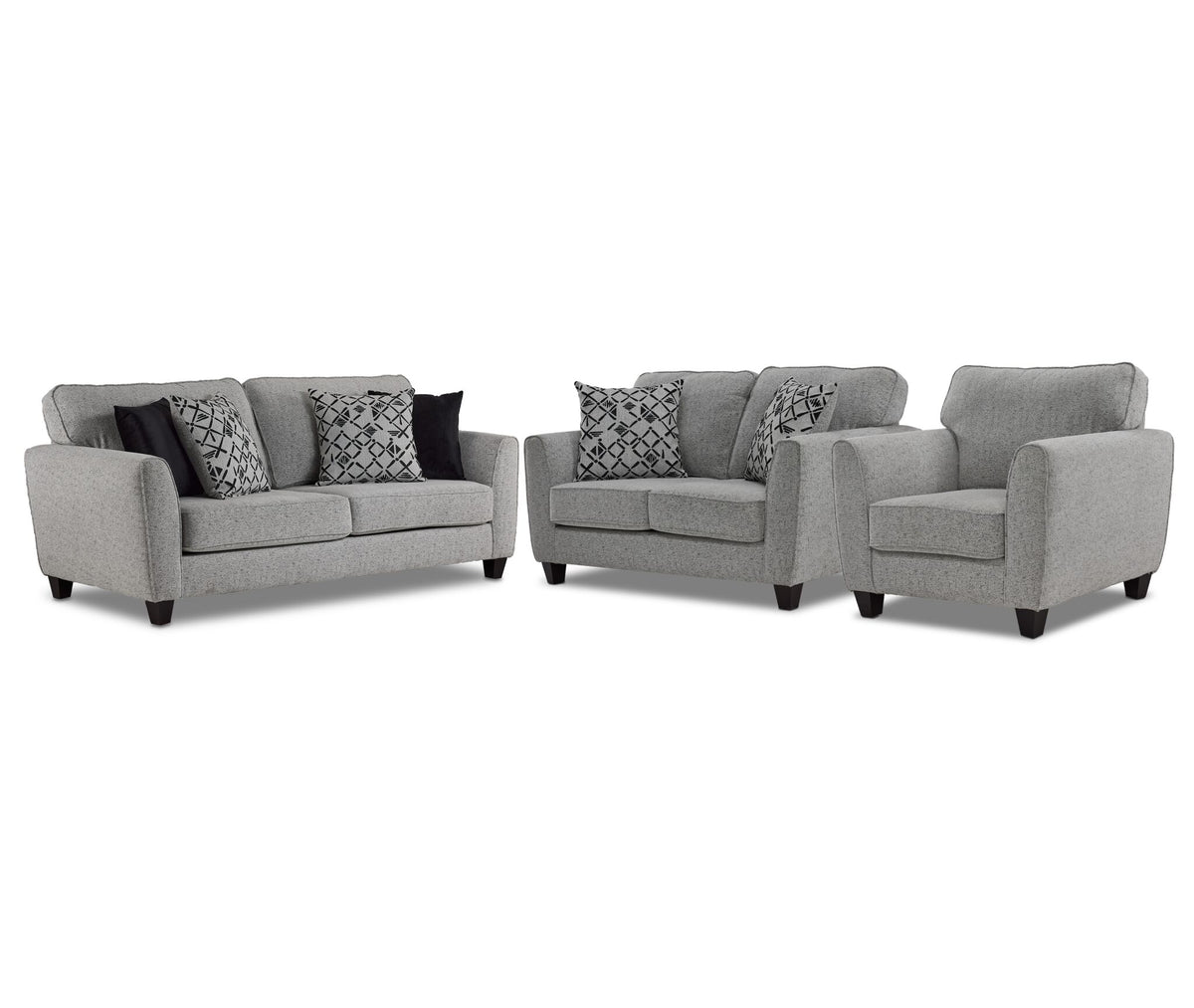 Moncton Sofa, Loveseat and Chair Set - Light Grey