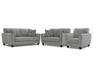 Moncton Ens. Sofa, causeuse et fauteuil – gris pâle