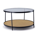 Neely Coffee Table - Black and Woven Rattan