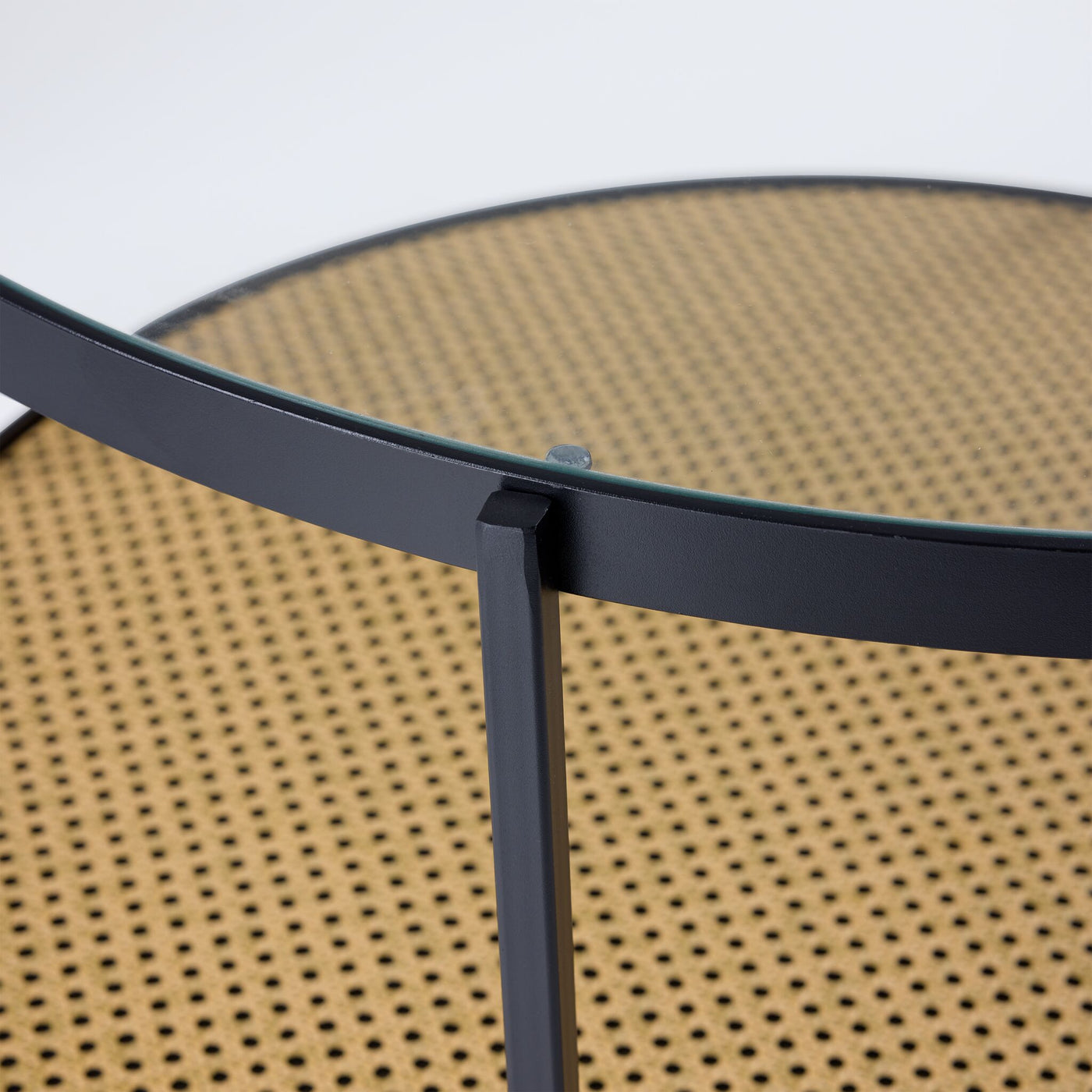 Neely Coffee Table - Black and Woven Rattan