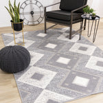 Diamond Mist 6'7" x 9'6" Diamond Pattern Area Rug - Grey, White