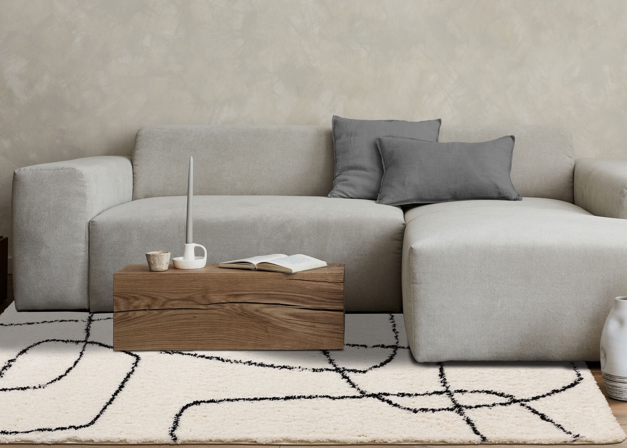 Pace 6'7" x 9'6" Outlinded Shapes Area Rug - Cream, Black