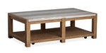 Plum Creek 52-inch Sierra Brown coffee table with marble top and lower fixed shelf