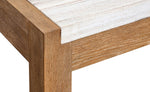 Plum Creek writing desk close-up showing marble top, finished edge and Sierra Brown wood base