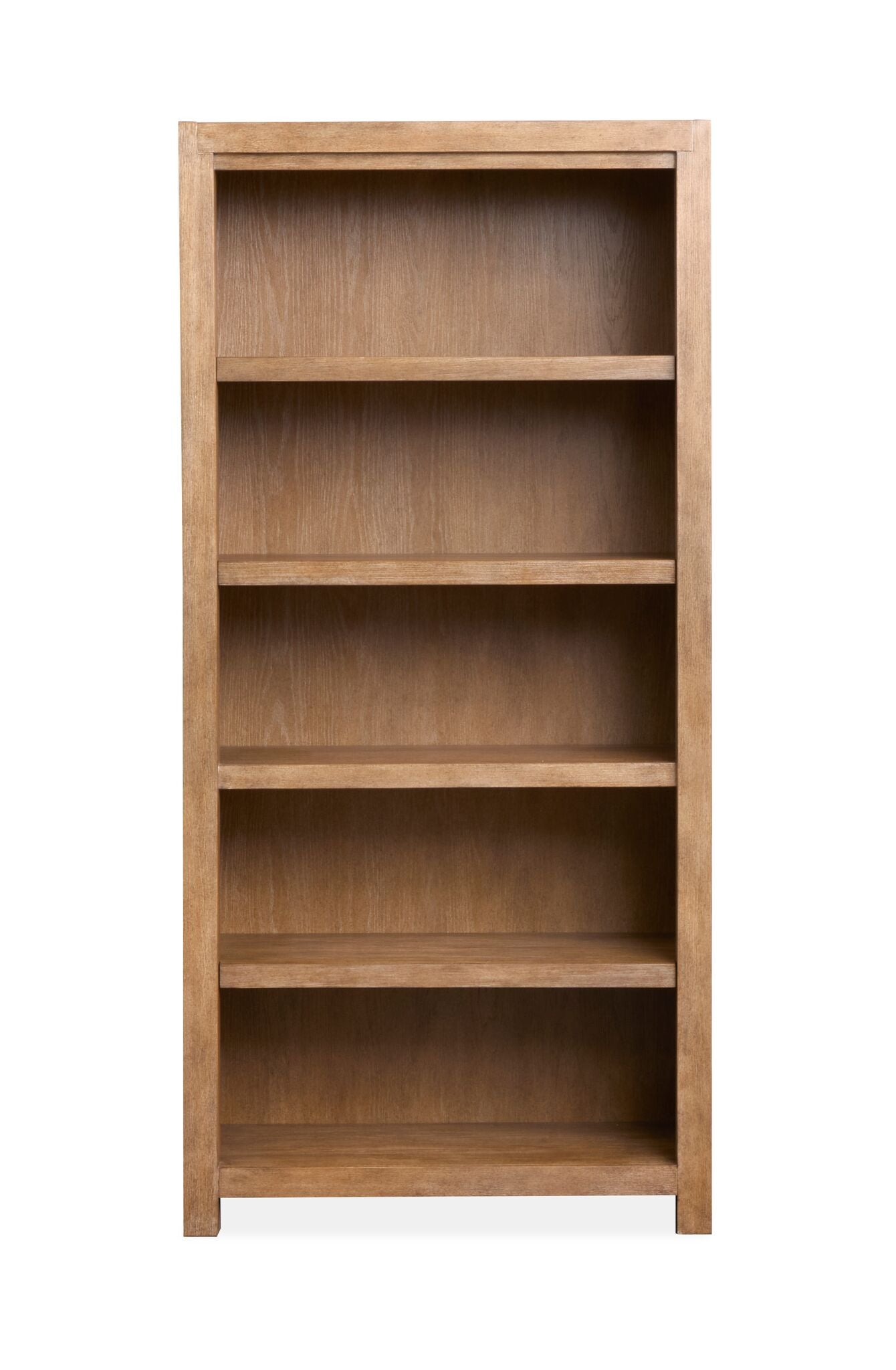 Plum Creek open bookcase with Sierra Brown wood finish, fixed shelves and display storage