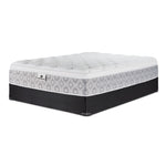 Kingsdown Quinlan Plush Euro Top queen mattress and black boxspring set, shown at an angle