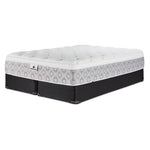 Kingsdown Quinlan Plush Euro Top king mattress with two black split boxsprings, shown at an angle