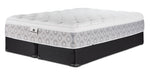Kingsdown Quinlan Plush Euro Top king mattress with two black split boxsprings, shown at an angle