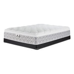 Kingsdown Quinlan Plush Euro Top twin mattress and black low-profile boxspring set, shown at an angle