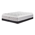 Kingsdown Quinlan Plush Euro Top queen mattress with two black split low-profile boxsprings, shown at an angle