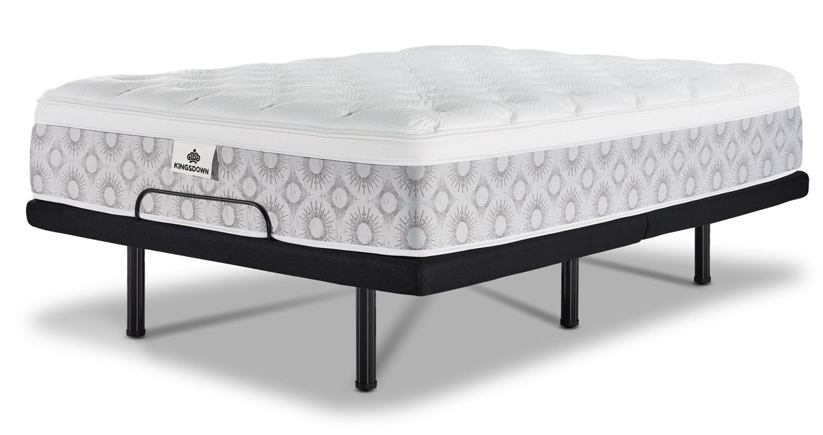 Kingsdown Quinlan Plush Euro Top king mattress on an L2 Pro adjustable base in the flat position