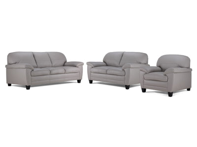 Raphael Ens. Sofa, causeuse et fauteuil en cuir – gris nuage