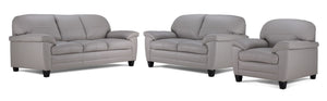 Raphael Ens. Sofa, causeuse et fauteuil en cuir – gris nuage