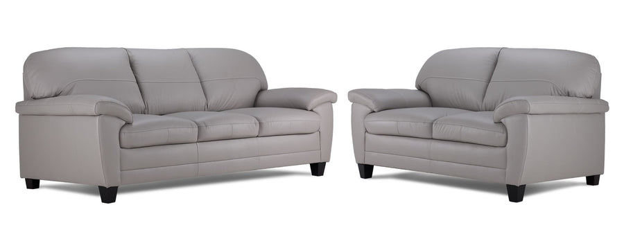 Raphael Leather Sofa and Loveseat Set - Cloud Grey
