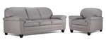 Raphael Leather Sofa and Chair Set - Cloud Grey